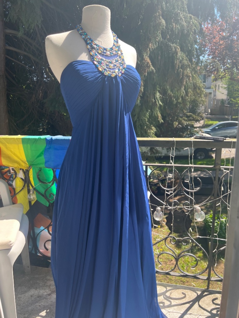 Elegant Semi-Backless Royal Blue Dress